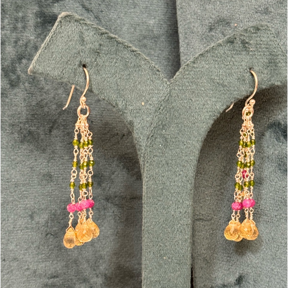 Peridot, Ruby, Citrine earrings in Sterling Silver.